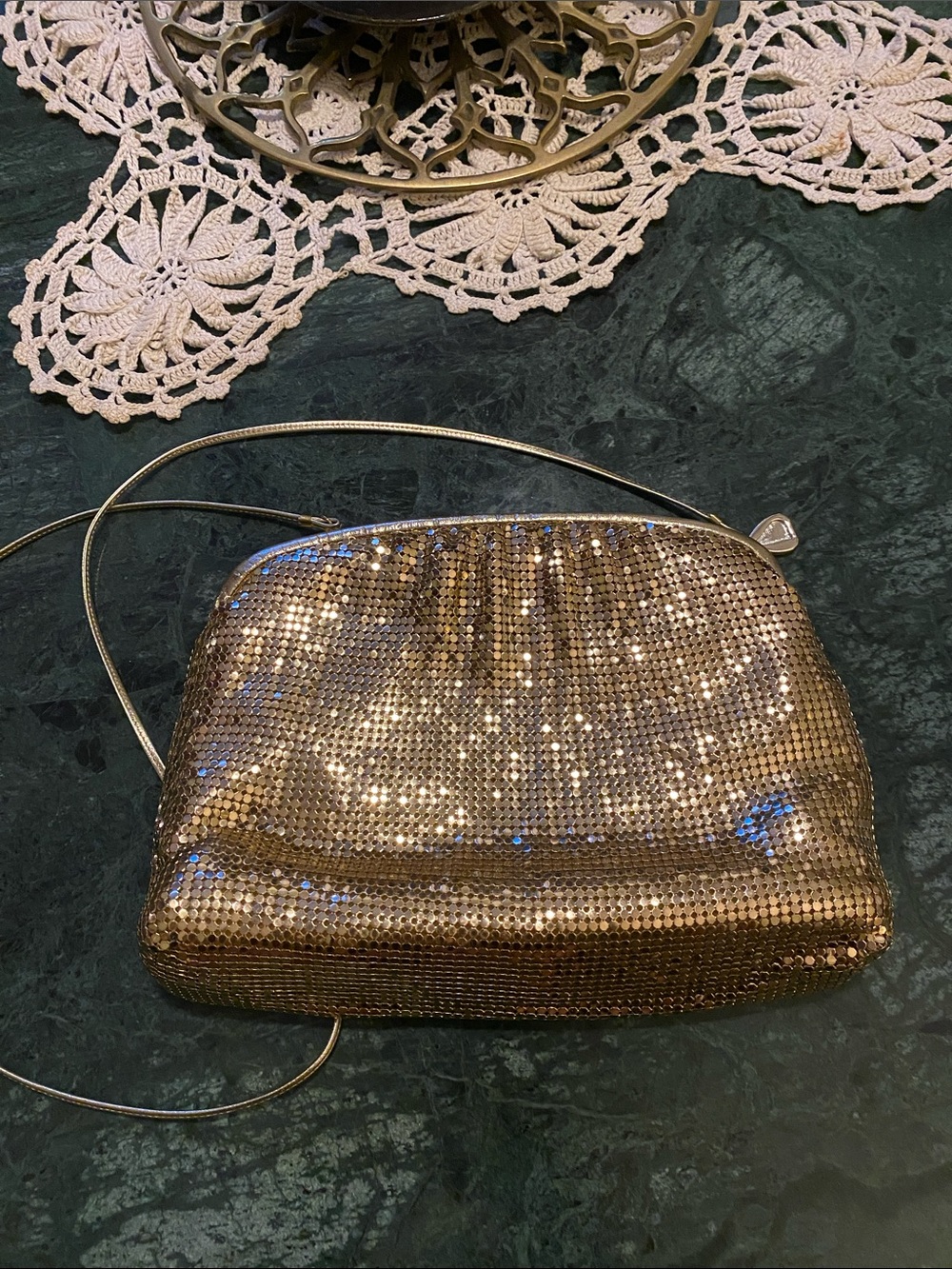 Vintage Whiting and Davis Gold Evening Purse/Crossbody/Shoulder Bag/Clutch 🖤